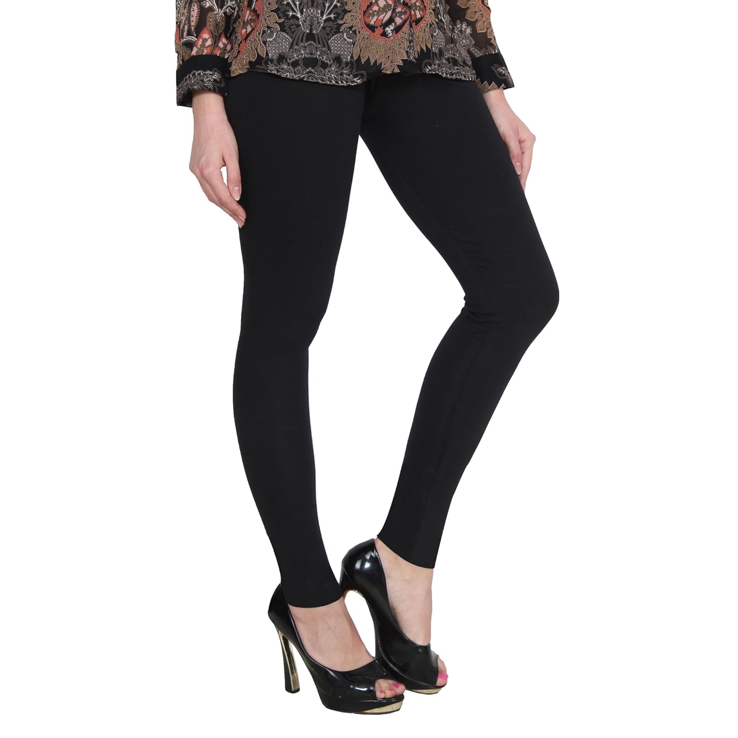 pamo ankle lenght black cotton lycra premium leggings for women