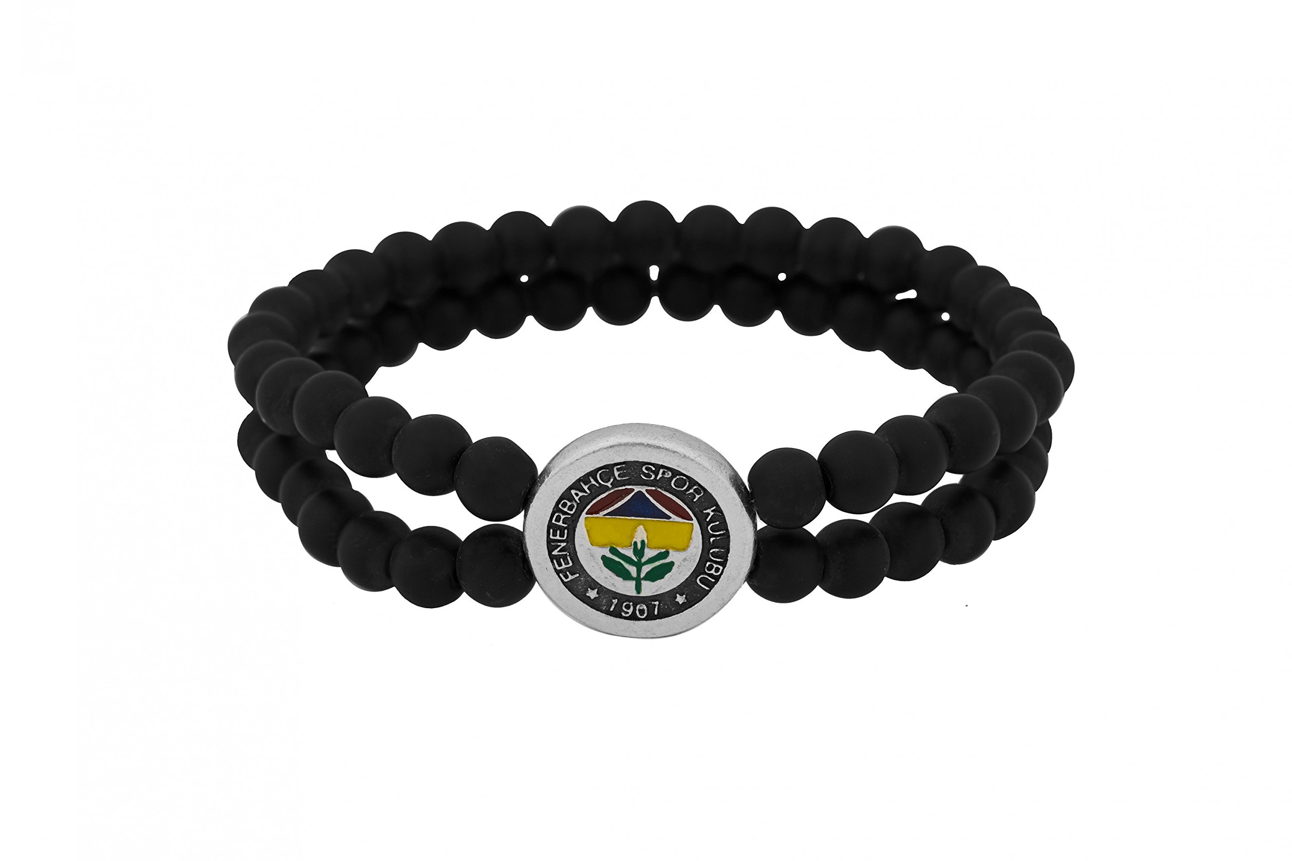 Gök-TürkStretch Bracelet for Football Soccer Fans Fenerbahce FB - Black Beads