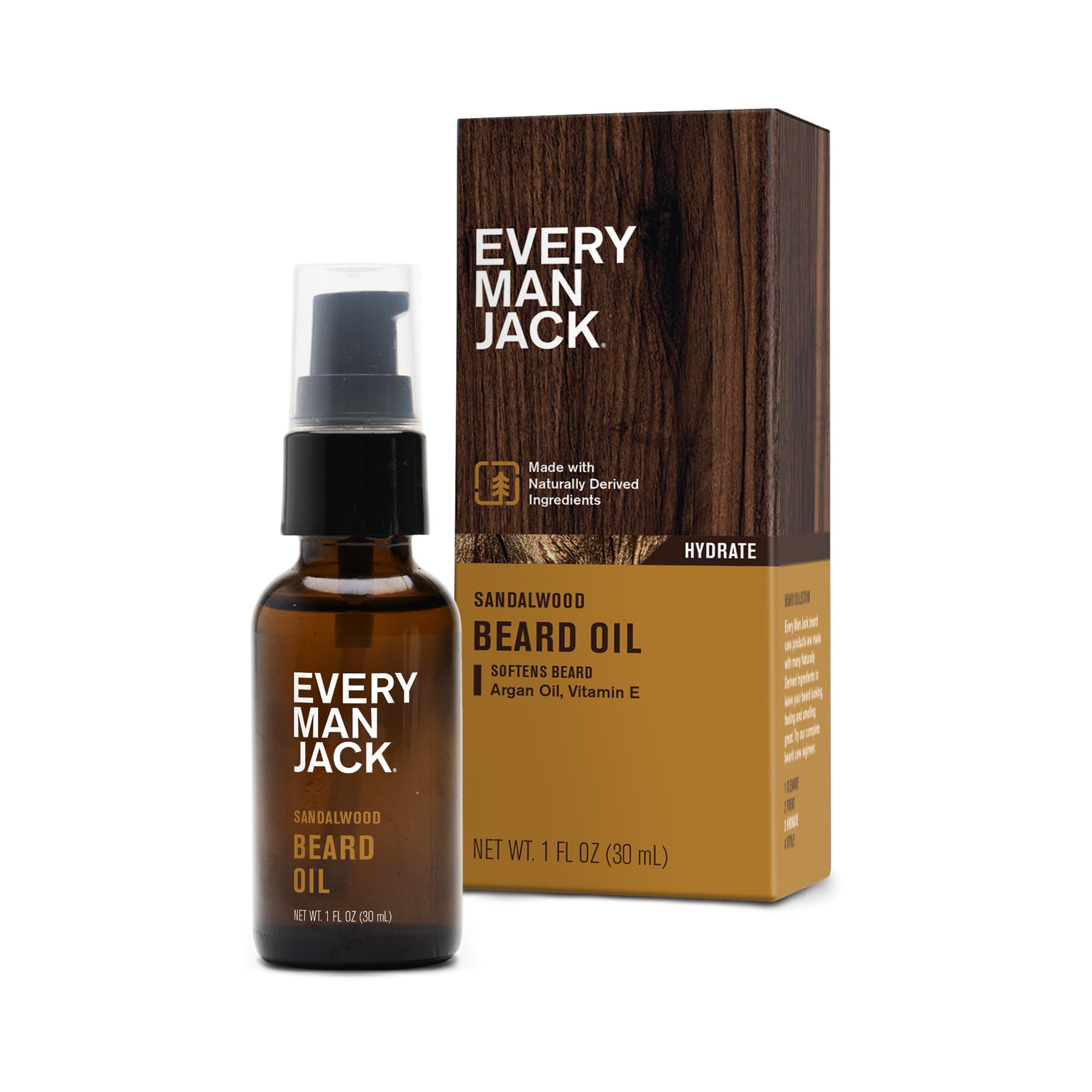 Every Man Jack Beard Oil - Sandalwood | 30 ml - 1 Bottle | Naturally Derived, Parabens-free, Pthalate-free, Dye-free, and Certified Cruelty Free