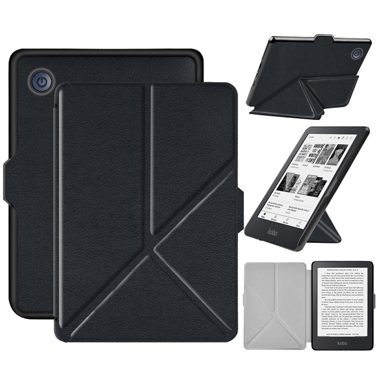 Miimall Case Compatible with Kobo Clara 2E, [Origami Standing] [Auto Wake/Sleep] PU Leather Shell Shockproof Ultra Slim Lightweiht Case Cover for Kobo Clara 2E(Black)