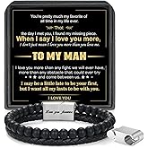 LUXEJEW Gifts for Men - Beaded Leather Bracelet 6mm Matte Agate Stone Bracelets for Men Dad Son Husband Boyfriend Grandpa Grandson Brother Uncle Nephew Adjustable Magnetic Clasp