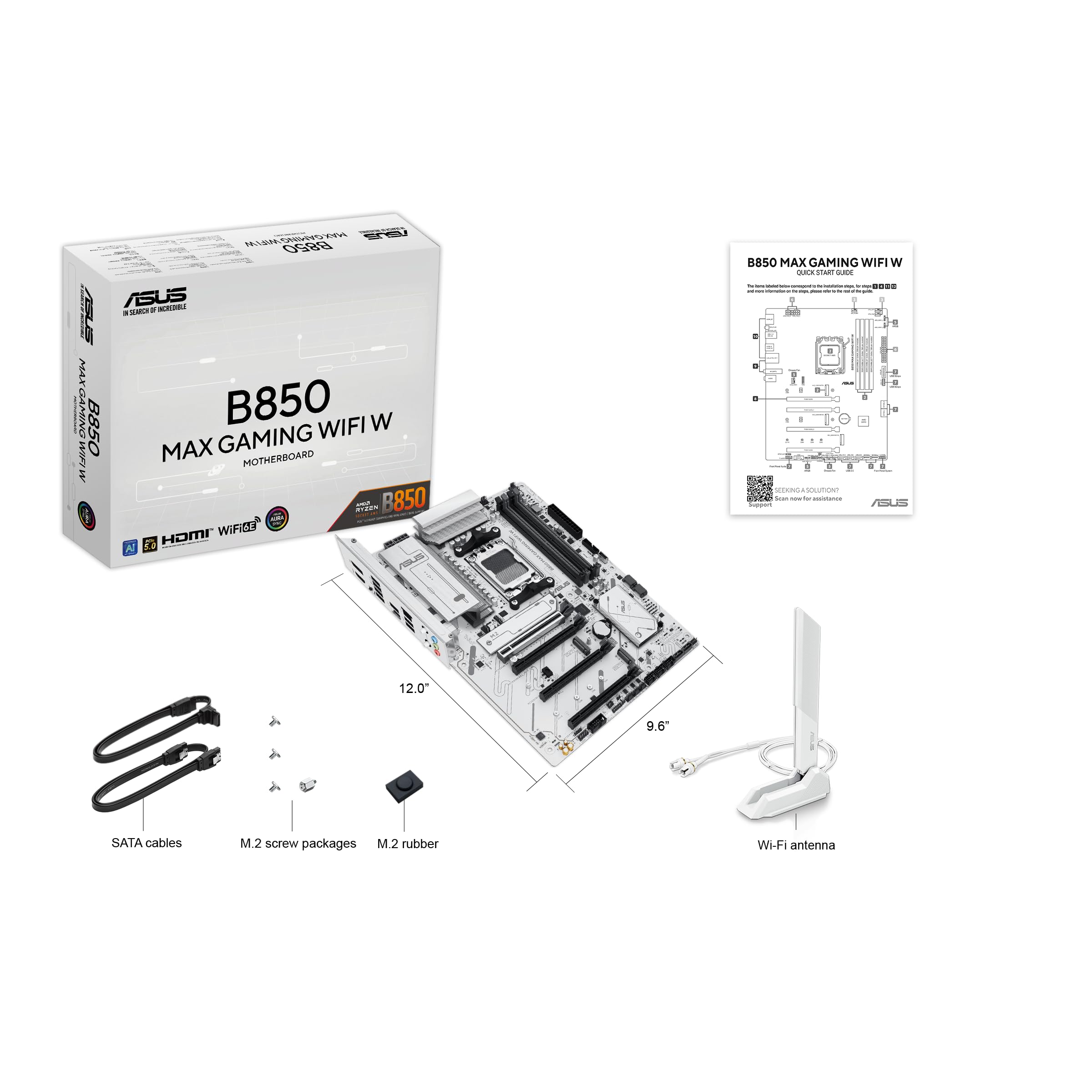 ASUS B850 MAX Gaming WiFi W Mainboard Sockel AMD AM5 (Ryzen 9000, ATX, DDR5 Speicher, PCIe 5.0, WiFi 6E, BIOS Flashbacj, CEC Tier II, weiß) 5