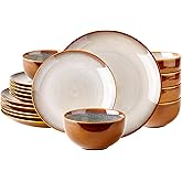 LeRatio Ceramic Dinnerware Sets for 6,18-Piece Plates and Bowls,Handmade Reactive Glaze Dishes Set,Chip Resistant and Scratch