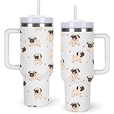 momocici Pug Tumblers.40oz Dog Tumbler with Handle Gifts for Women.40 oz Dog Lover Cup Gift.Birthday Christmas Dog Cups Tumbler Gifts for Pug Lover.