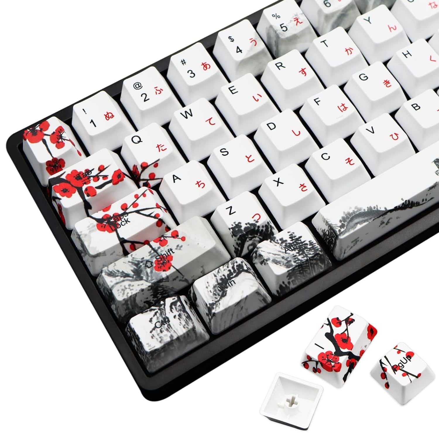 MOLGRIA Keycaps 68 Set for RK68 GK68 Mechanical Keyboard, Custom PBT OEM Profile Key Caps Japanese Font with Keycap Puller for Gateron Kailh Cherry MX Switch ANSI Layout Keyboard(Plum Blossom)