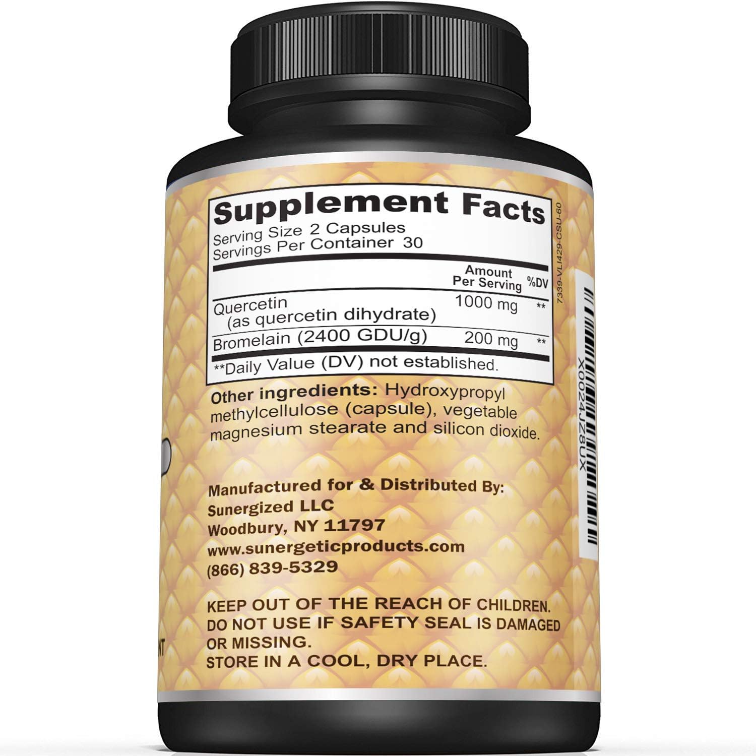 Premium Quercetin & Bromelain Supplement – Powerful Quercetin Bromelain Complex to Help Support Immune System, Cardiovascular Health & Seasonal Support – Quercetin 1000mg Per Serving – 60 Capsules: Health & Personal Care