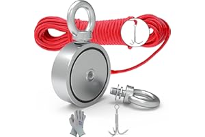 MHDMAG Double Sided Magnet Fishing Kit with Grappling Hooks and Gloves, 1000lbs Combined Strength Super Strong Retrieval Neodymium Magnets with 100FT Rope for River Magnetic Recovery Salvage Fishing.