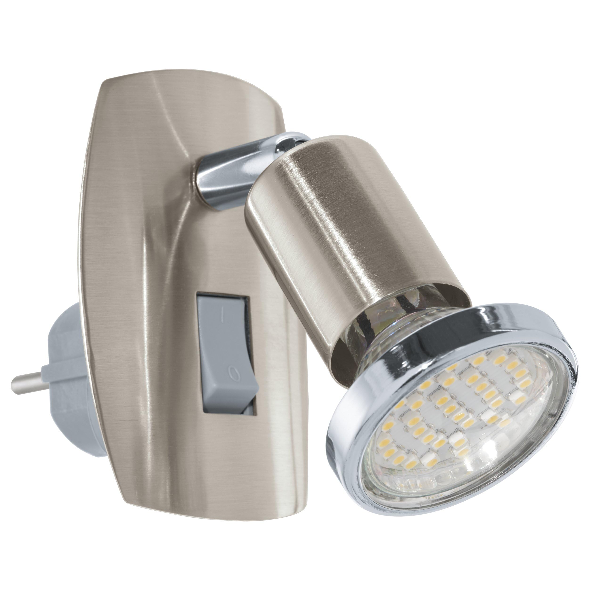 Eglo Socket spot Mini, Plug Light, Socket lamp Made of Steel, Colour: Nickel matt, Chrome, Socket: GU10, incl. Switch