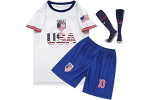 Cloong Kids National Soccer Jersey Outfits, Youth Football Training Shirt Shorts Set, Moisture-Wicking, Boys Girl Size 2-12Y