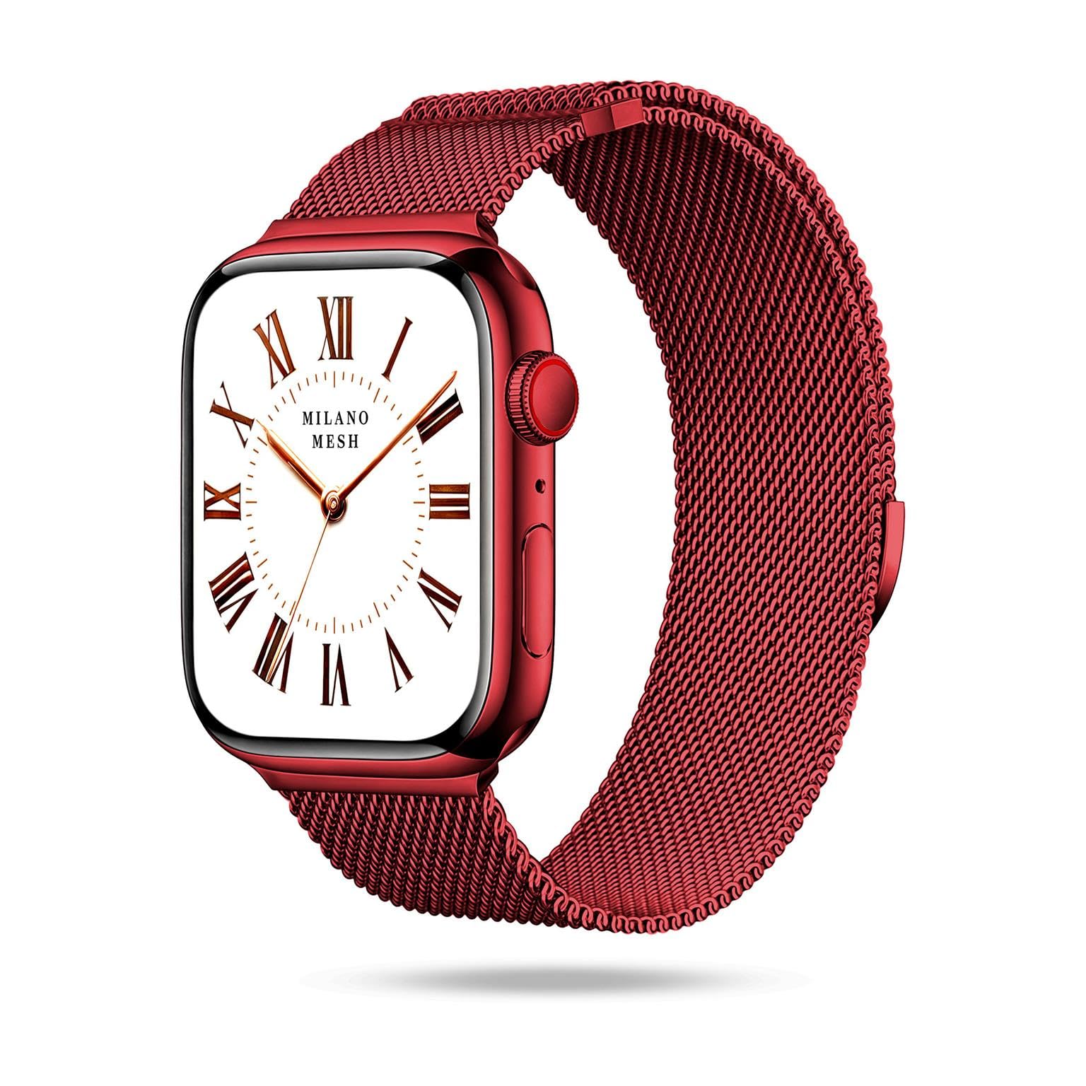ONEFLOW Milano Mesh Compatible with Apple Watch 9 (41 mm) Milanese Bracelet, Metal Strap, Elegant Milanese Loop Stainless Steel Band, Magnetic, iWatch Bracelets Metal Women, Siena Red