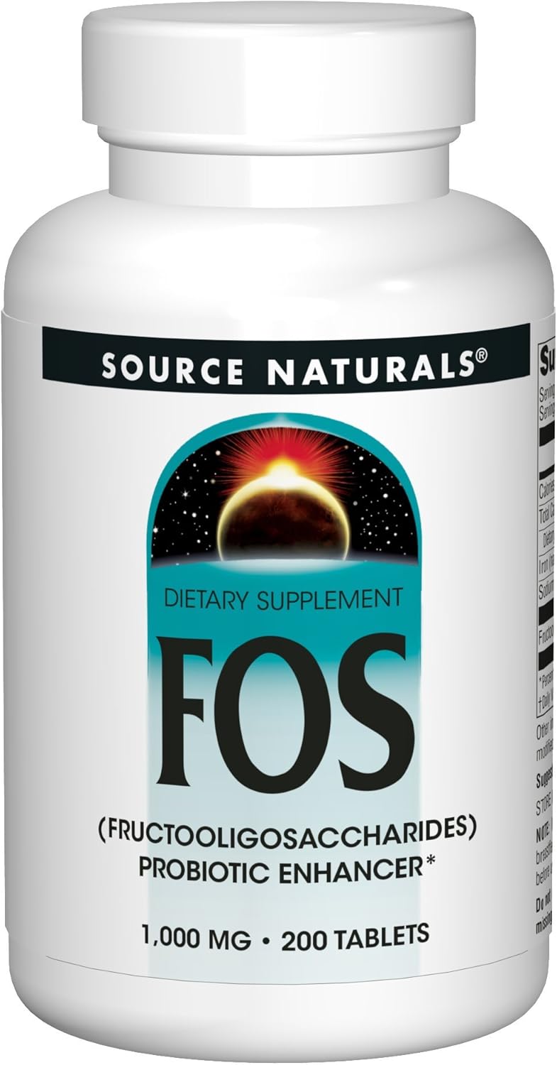 Source Naturals FOS 1000 mg Fructooligosaccharides Probiotic Enhancer - 200 Tablets