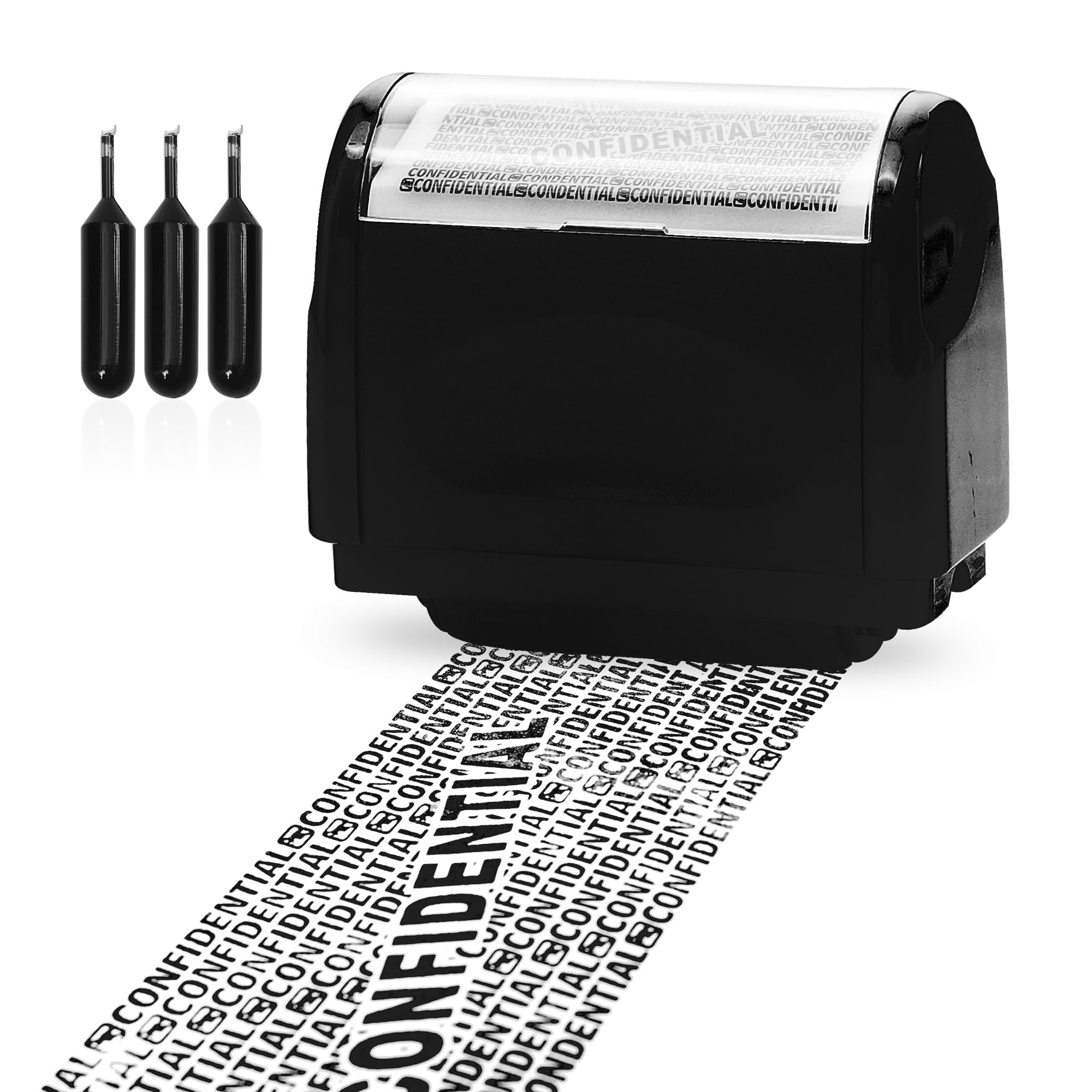 HONGCI Privacy ID Address Blocker Stamp, Black Roller Stamp, 1.35 Inch Width, 100 Meters Length, Rubber Material, Identity Theft Protection, Personal Data Security, 3 Refill Inks Included — image 1