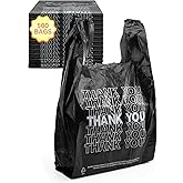 UMT Plastar 500 Count Thank You Plastic Bags, 12" x 6" x 22", 15 Mic Black Grocery Bags with Handles, Ideal for Restaurants, Retail, Grocery Stores, Takeout, Convenience Stores