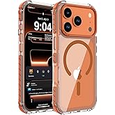 DEERLAMN Strong Magnetic Case for iPhone 17 Pro 6.3-Inch,[Compatible with Magsafe][Military Grade Drop Protection] Clear Slim Shockproof Protective Phone Cover-Transparent+Orange
