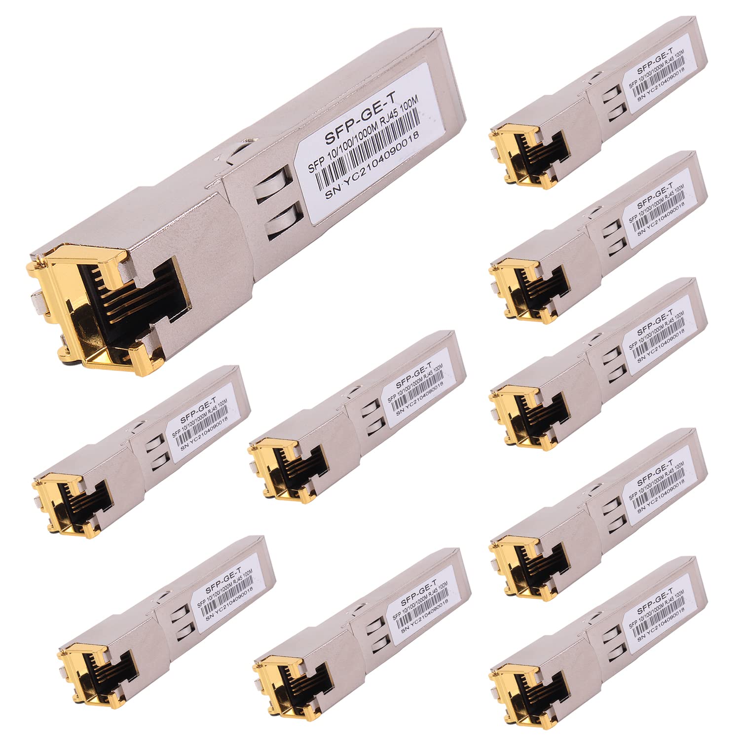 Photo 1 of 10PCS 1000BASE-T Gigabit SFP to RJ45 Copper Ethernet Modular Transceiver for Cisco,Meraki,Ubiquiti,D/TP Link,Supermicro,Netgear,Broadcom, 1.25G SFP-T CAT5E/CAT6 up to 100m Mikrotik S-RJ01