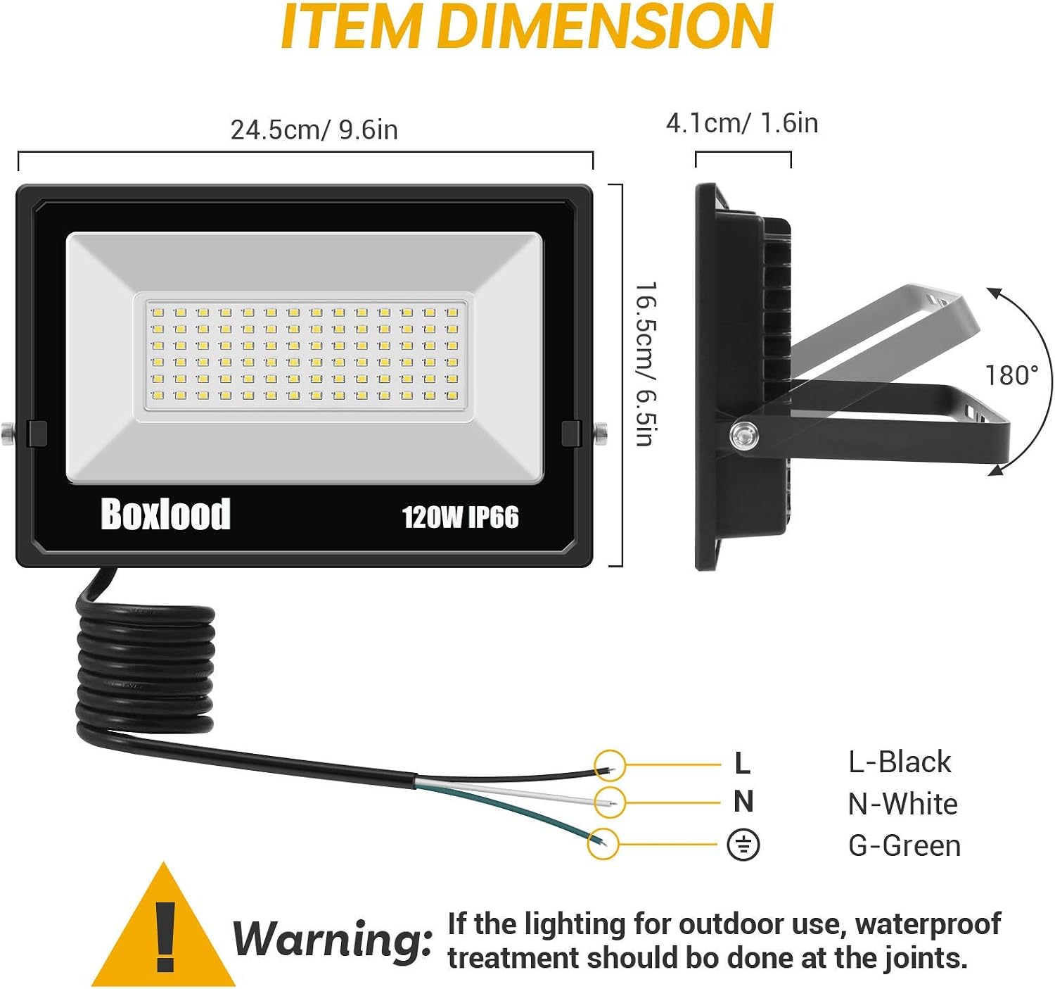 Boxlood LED Flood Light dimensions and wiring diagram