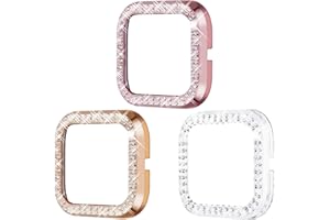 Surace Compatible for Fitbit Versa 2 Case, Bling Crystal Diamond Frame Protective Case Compatible for Fitbit Versa 2 Smart Watch (3 Packs, Rose Gold/Pink Gold/Clear