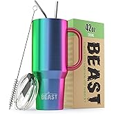 Beast 42 oz Tumbler with Handle Stainless Steel Vacuum Insulated Coffee Ice Cup Double Wall Travel Flask (Rainbow)
