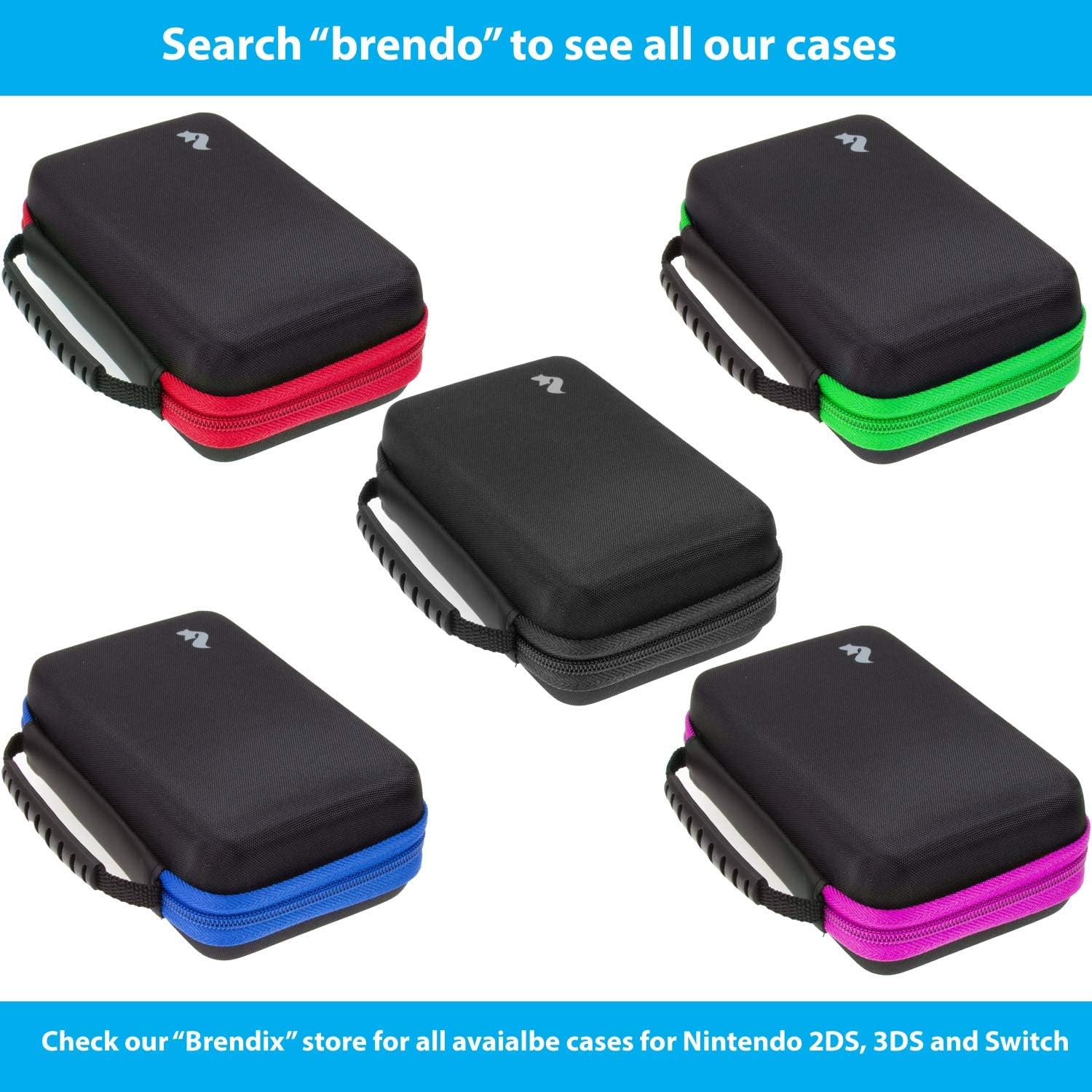 Brendo Carrying Case for New Nintendo 2DS XL, 3DS XL, 3DS Case, Fits Wall Charger, 24 Game Cartridge Holders and Large Stylus - BLACK/BLUE: Electronics