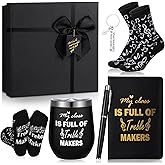 Reallnaive 6 Pcs Music Band Teacher Gift for Men My Class Is Full of Treble Makers 12 oz Stainless Steel Cup Socks Keychain Pen Notebook Box for Teacher Appreciation Day Musicians Musical Lovers Gifts