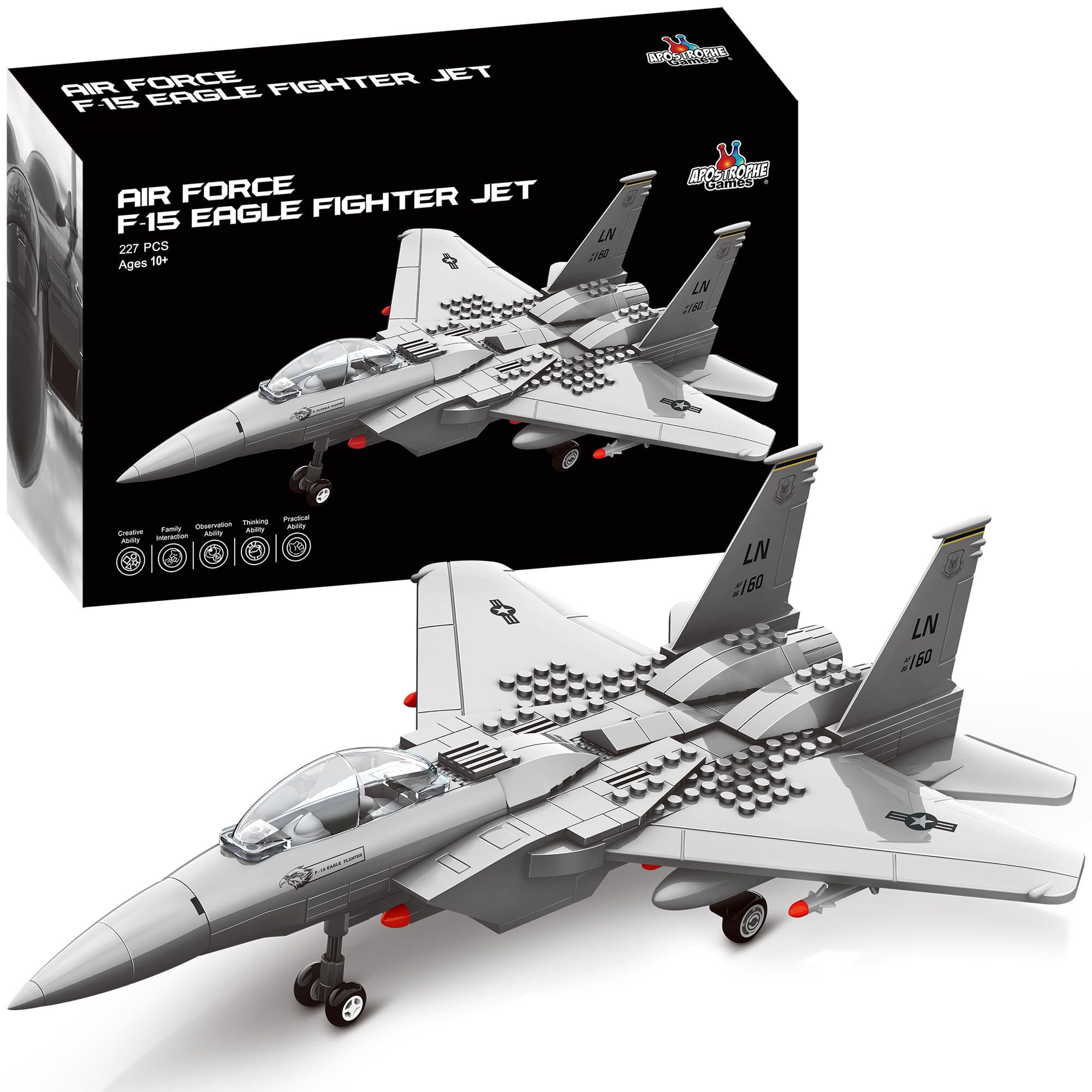 APOSTROPHE Games Fighter Jet Building Block Set – 227-Pcs F-15 Eagle Fighter Jet Building Toys Set – Building Block Plane Toy for Kids Older Than 10 and Adults – Compatible with All Building Bricks — image 1
