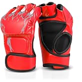 Flexzion MMA Gloves Fingerless Boxing Gloves for Men Women and Teen Youth, UFC Grappling Krav MAGA Kickboxing Gloves for Training Punching Bag Muay Thai Hitting Mitts Cutoff Martial Art Gloves