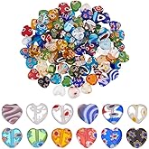 CRAFTYMELODY 100Pcs Heart Handmade Millefiori Lampwork Beads Glass Flower Bead 8mm Love Shape Loose Spacer Beads for Bracelets Necklace Earring Jewelry Making DIY Craft Beading Supplies