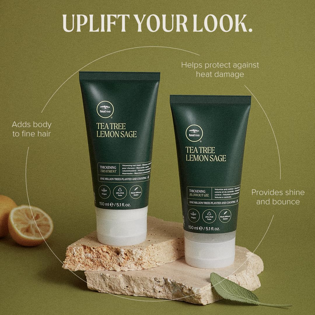 Tea Tree Lemon Sage Thickening Blowout Gel, Volumizing Hair Gel, For Fine Hair, 5.1 fl. oz.