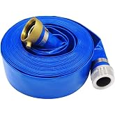 2" x 100ft Blue PVC Backwash Hose for Swimming Pools, Heavy Duty Discharge Hose Reinforced Pool Drain Hose with Aluminum Pin Lug Fittings