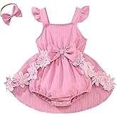 Douhoow Baby Girl Dress Romper Ruffle Sleeveless Bow Front Romper Dress with Headband Infant Girl Summer Clothes