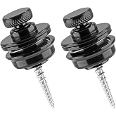 LifCratms Guitar Strap Locks, Metal Black, 2 Pieces | Flat Round Head Straplocks, Security Quick Release, Heavy Duty, With Silicone Blocks, For Electric Acoustic Guitar Bass