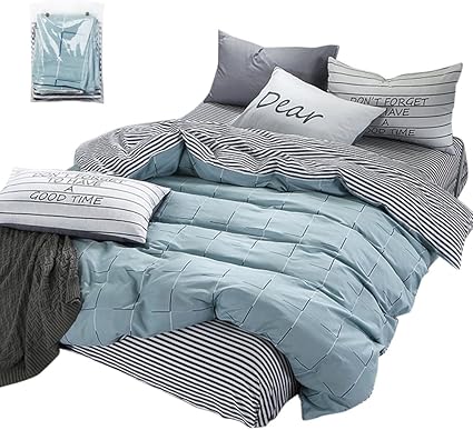 Amazon Fanatical Purchase 4パック コットンベッドシーツ クイーンサイズ フルサイズ 100 カットン掛け布団カバー シーツ 枕カバー クイーン ブルー 寝具カバーセット オンライン通販