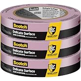 Scotch Delicate Surfaces Painters Tape, Damage-Free Painting Prep, Protect Delicate Surfaces, UV &amp; Sunlight Resistant, Solvent-Free Adhesive, Indoor Masking Tape, 0.94 in x 60 yd, (Pack of 3)