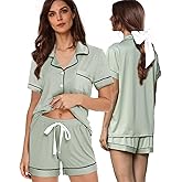 WJing Yi Jia 3Pcs Womens Pajamas Set XS-XXL Soft Sleepwear Knitted Pajama sets for women Button Down Pj Lounge Set Nightwear