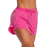 Hooxum Womens Running Athletic Shorts - 2 in 1 Shorts High Waisted Workout Gym Casual Shorts Mesh Liner Zipper Pockets