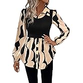 GORGLITTER Women's Long Sleeve Peplum Tops Blouse Dressy Casual Button Down Collared Shirts Fall Teacher Baby Doll Tops