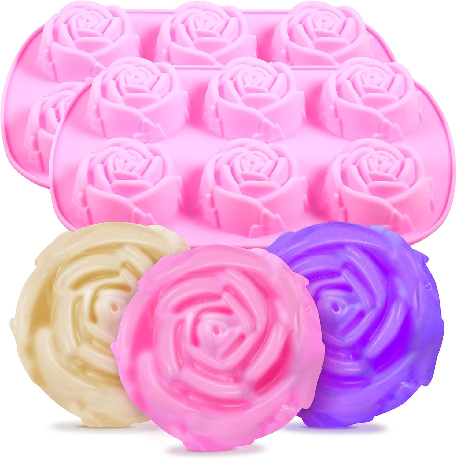 2 Pieces 6Cavity Silicone Flowers Shaped Molds Silicone Rose Flower