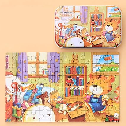 Leoie 60pcs Childrens Wooden Puzzles Baby Early Education Educational Toys Gift with Storage Box 14#
