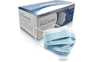 MAGICARE Made in USA Masks - Blue Disposable Face Masks - Medical Grade (ASTM Level 1) - Premium 3 Ply Face Masks Disposable - Comfortable, Soft, Breathable Face Mask for Adults - 50ct Box