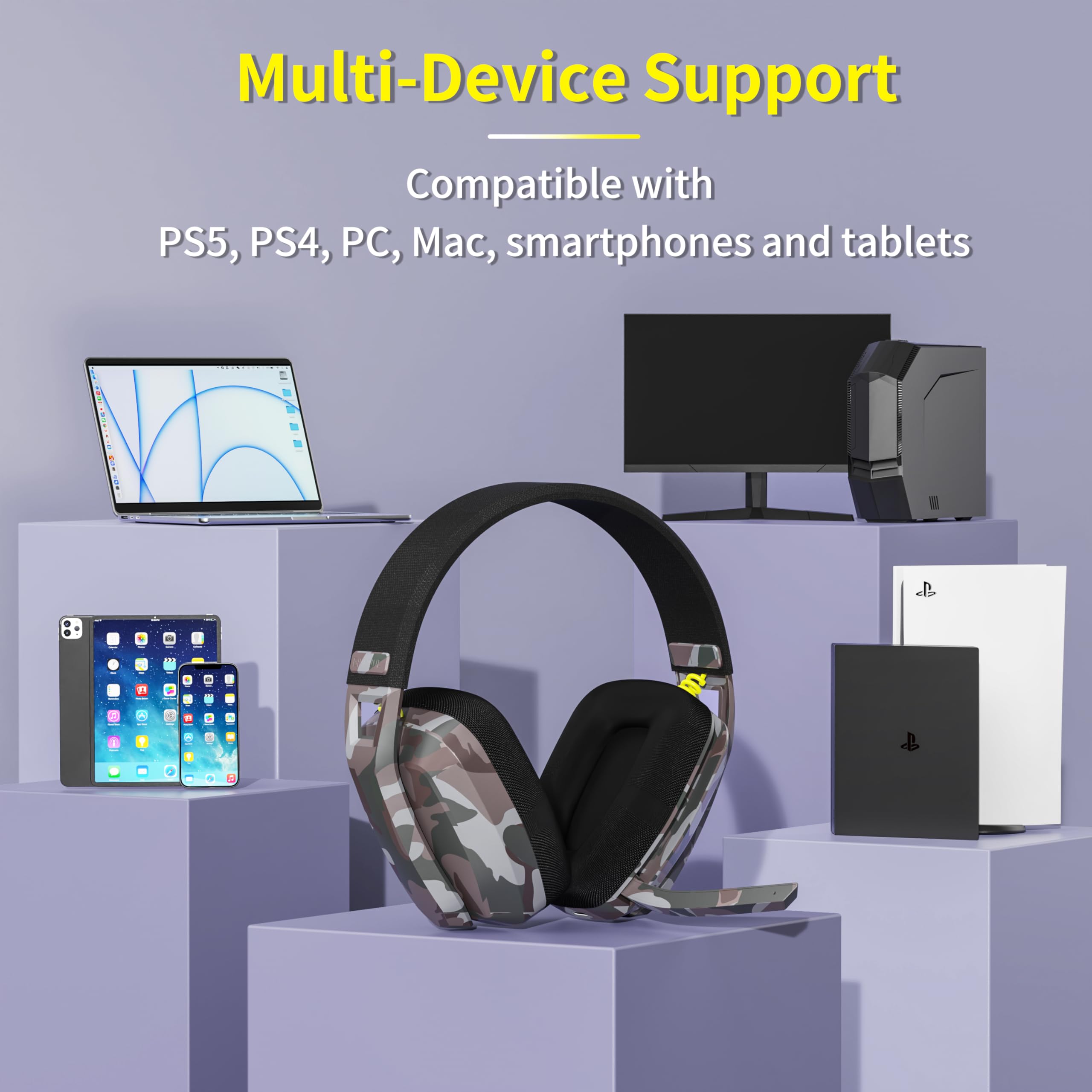 BINNUNE BW06 Wireless Gaming Headset with Mic for PC,PS4