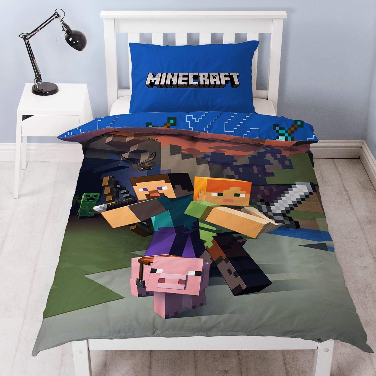 Minecraft Reversible Single Duvet Cover Set Polyester Cotton