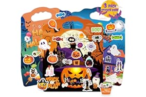 SWARKOL 3Sets Halloween Reusable Sticker Books for Kids, Halloween Sticker Books for Toddlers 2-4, Puffy Reusable Sticker Books for Toddlers 1-3, Halloween Sticker Books for Kids Halloween Party Favors
