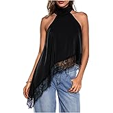 Milumia Women's Halter Neck Sleeveless Top Lace Asymmetrical Hem Summer Going Out Tank Tops