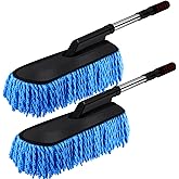 Tanlade 2 Pack Microfiber Car Duster Exterior Scratch Free with Extendable Handle Soft Car Duster Kit for Cleaning Dust Brush Set for Exterior Interior Cleaning Tools (Blue)