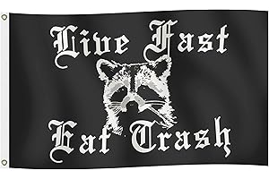 TOOTHSOME STUDIOS Live Fast Eat Trash 3' by 5' Flag Garage Dorm Home Decor Raccoon Trash Panda Theme