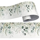 8"x393" Watercolor Green Leaf White Wildflower Plants Wallpaper Border Peel and Stick Wall Border Self Adhesive Removable Vinyl Trim for Holiday Kids Nursery Cabinet Decoration