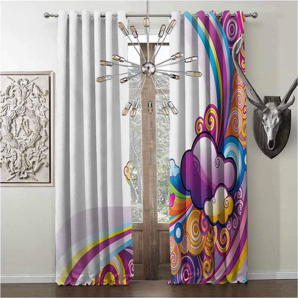 hengshu Blackout Shades for Window, Cartoon, Curtain for Workroom, Kids Children Theme Rainbows Colored Clouds Lines Rounds Suns Print Image Print, W120 x L96 Inch, Multicolor, Grommets valances,