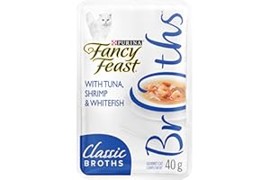 Fancy Feast Classic Broths Cat Food Complement, Tuna, Shrimp & Whitefish - 40 g Pouch (16 Pack)