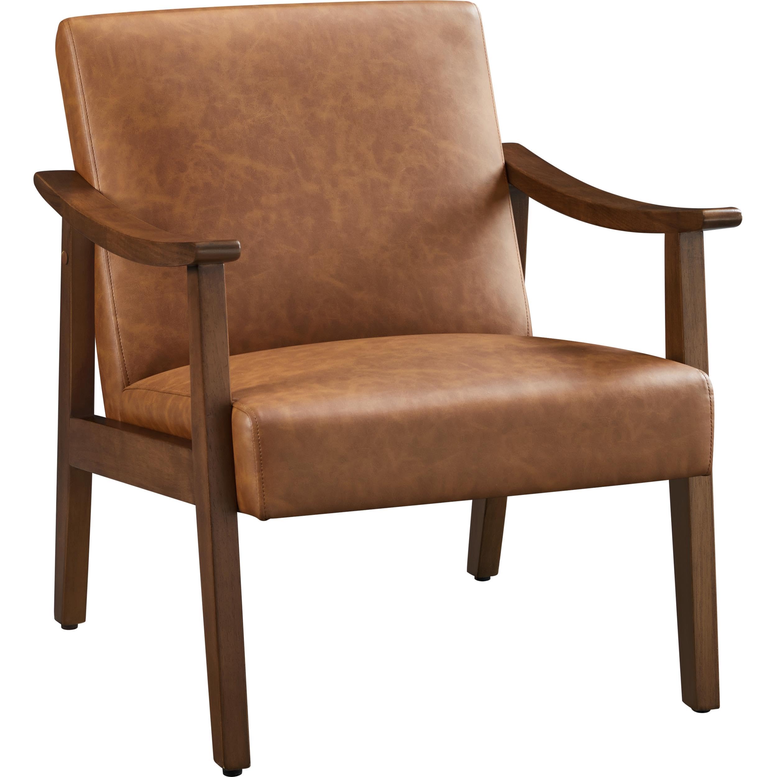 Photo 1 of **WORN CORNERS FROM SHIPPING**Yaheetech PU Leather Accent Chair, Mid-Century Modern Armchair with Solid Wood Legs, Reading Leisure Chair with High Back for Living Room Bedroom Waiting Room, Brown