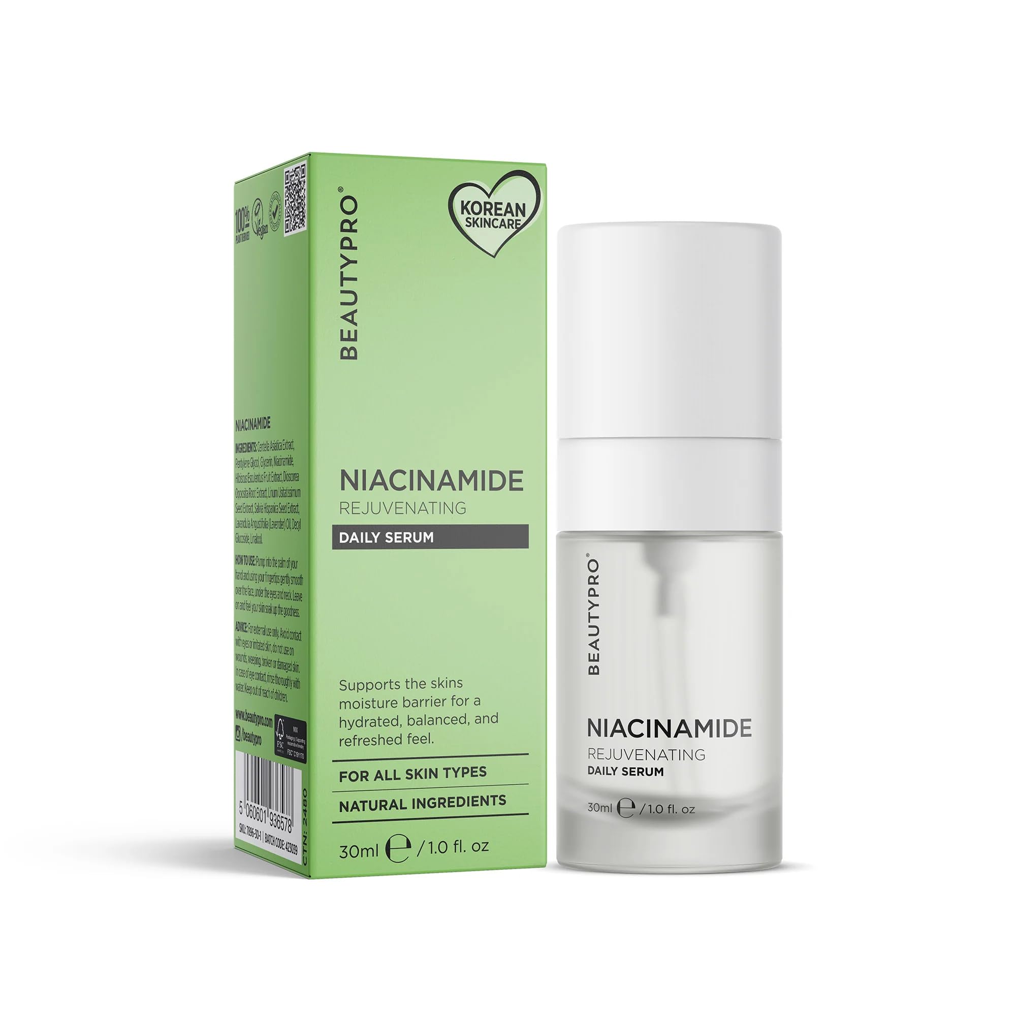 BEAUTYPRO CICA + NIACINAMIDE SERUM Daily Anti-Aging Face Cream Blemish Control Reduces Redness 100% Plant Based Skincare Multi Award Winning Brand 30ml